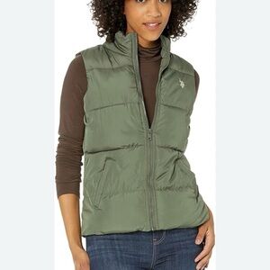 US‎ POLO ASSN Full Zip Puffer Vest Jacket Green Pockets Men's Size M